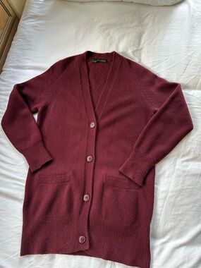 360 Sweater Long Wine Button-Front Cardigan